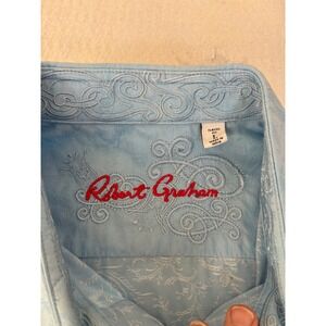 Robert Graham Mens Light Blue Paisley Embroidered Classic Fit Dress Shirt Size L